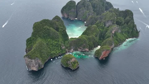 Aerial panoramic view of landscape of Ko Phi Phi Le Thailand Stock Footage 266666145