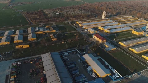 Aerial panoramic view of a large pig farm, summer 2019 Stock Footage 123518637