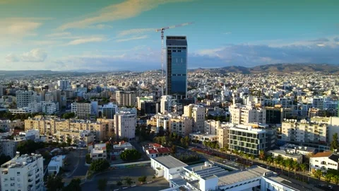 Aerial panoramic view of Limassol, Cyprus, highlighting the modern skyline. Stock Footage 320816010
