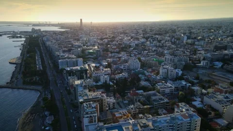 Aerial panoramic view of Limassol, Cyprus, highlighting the modern skyline. Stock-Footage 320816094