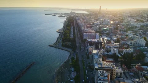 Aerial panoramic view of Limassol, Cyprus, highlighting the modern skyline. Stock Footage 320816367