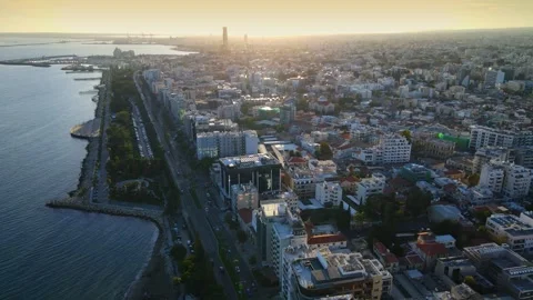 Aerial panoramic view of Limassol, Cyprus, highlighting the modern skyline. Stock Footage 320816375
