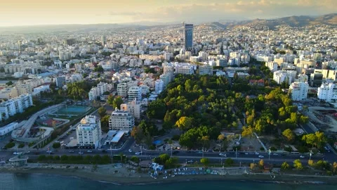 Aerial panoramic view of Limassol, Cyprus, highlighting the modern skyline. Stock Footage 320816522