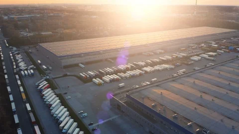 Aerial panoramic view of the logistics park with warehouse, loading hub Stock Footage 126887633