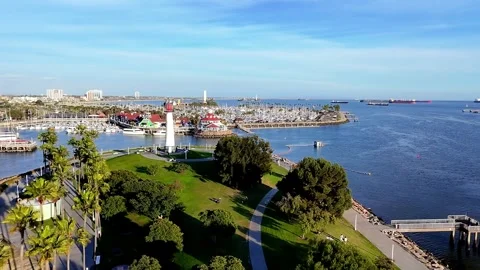 Aerial panoramic view of the Long Beach coastline Stock Footage 306021064