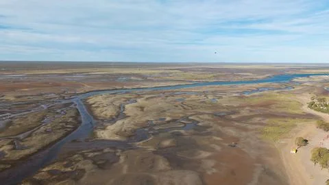 Aerial panoramic view of low tide and natural channels in San Antonio Oeste.. Stock Photos