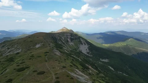 Aerial panoramic view of lush green mountain slopes and pine forests. Stock Footage 327015554
