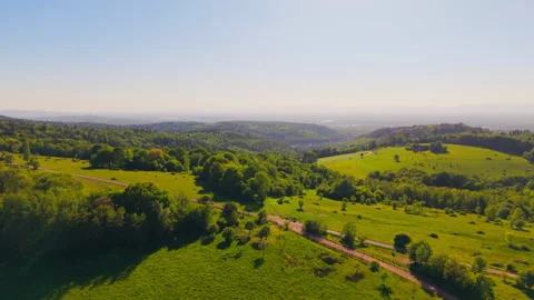 Aerial Panoramic View of Lush Green Rolling Hills and Forest Landscapes 動画素材 338352013