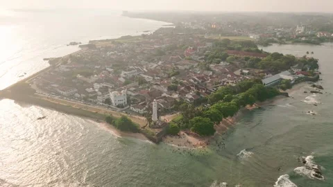 Aerial panoramic view of Meeran Mosque and Galle Fort in Sri Lanka, showing.. Stock-Footage 309670889