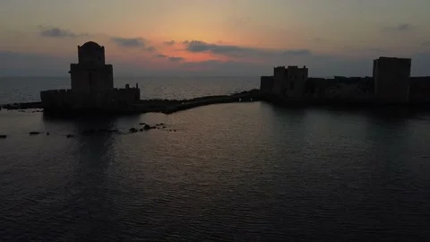 Aerial panoramic view of Methoni castle, a Venetian Fortress, Greece Stock Footage 144566642