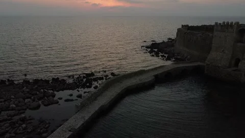 Aerial panoramic view of Methoni castle, a Venetian Fortress, Greece Stock Footage 144592217