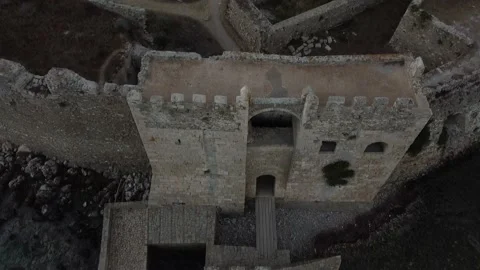 Aerial panoramic view of Methoni castle, a Venetian Fortress, Greece Stock Footage 144593137