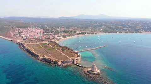 Aerial panoramic view of Methoni castle in Peloponnese Greece Vidéo 163643776