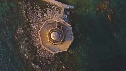 Aerial panoramic view of Methoni castle, a Venetian Fortress, Greece Stock Footage 196265253