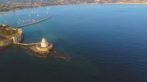 Aerial panoramic view of Methoni castle, a Venetian Fortress, Greece Stock Footage 196265286