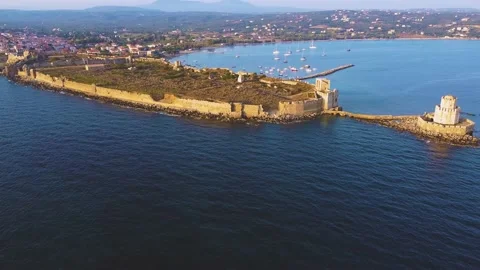 Aerial panoramic view of Methoni castle, a Venetian Fortress, Greece Stock Footage 196265312