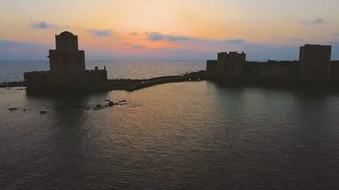 Aerial panoramic view of Methoni castle, a Venetian Fortress, Greece Stock Footage 196265548