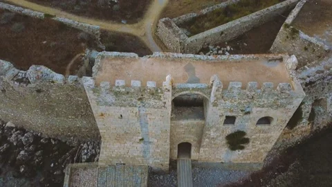 Aerial panoramic view of Methoni castle, a Venetian Fortress, Greece Stock Footage 196265791
