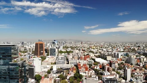 Aerial panoramic view of Mexico City, CDMX, with drone flying forward with a Stock Footage 123750841