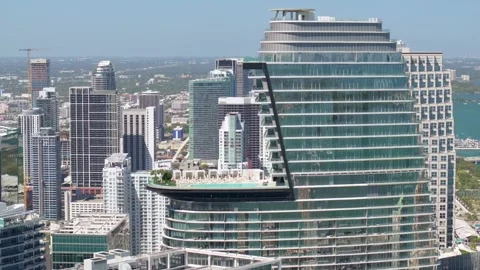 Aerial panoramic view of Miami Brickell penthouse with rooftop infinity pool Stock Footage 314319974