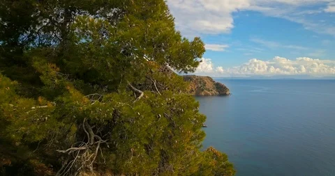 Aerial panoramic view of mountains and sea on Aegina island, Greece on sunny day Stock Footage 88480252