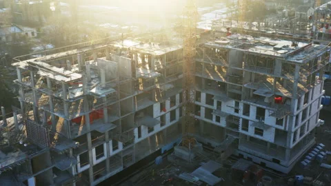 Aerial panoramic view of the multi-storey apartment building construction Stock Footage 167855610