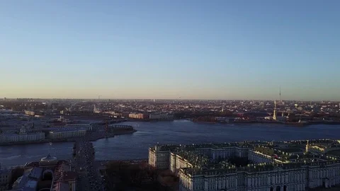Aerial panoramic view: Neva river, islands, historical city center of SPb Stock Footage 73902499
