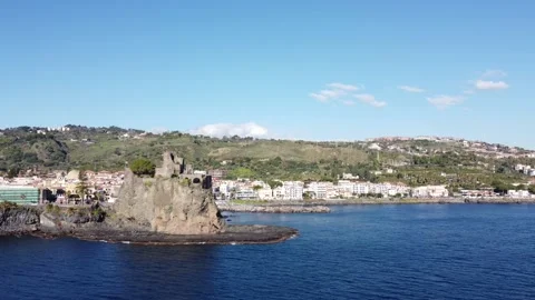 Aerial Panoramic view of the Norman Castle at Acicastello Sicily Stock Footage 167767378
