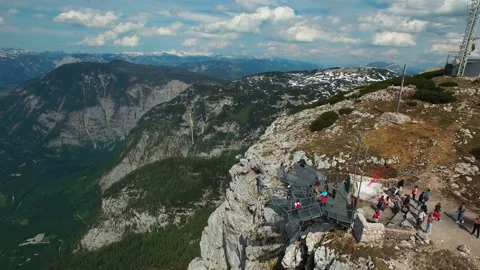 Aerial panoramic view of observation deck 5 Fingers in Austria, Obertraun Stock Footage 87537121