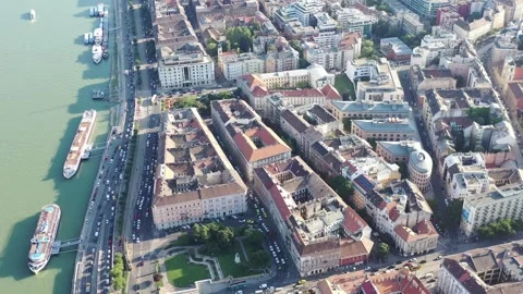 Aerial panoramic view of old. Budapest, Hungary. Stock Footage 250172955