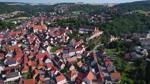 An Aerial panoramic view of the old town of the city Grünsfeld Stock Footage 280691075