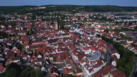 An Aerial panoramic view of the old town of the city Tauberbischofsheim Stock Footage 280691356