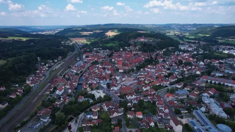 An Aerial panoramic view of the old town of the city Kronach Stock Footage 280692994