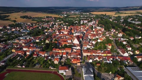 An Aerial panoramic view of the old town of the city Neustadt an der Orla Stock Footage 280693721