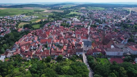 An Aerial panoramic view of the old town of the city village Astheim Stock Footage 280698287
