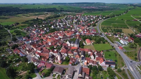An Aerial panoramic view of the old town of the city village Astheim Stock Footage 280698544