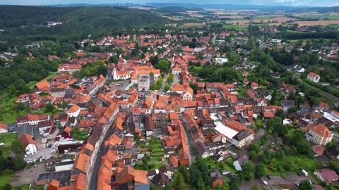 An Aerial panoramic view of the old town of the city Bad Gandersheim Stock Footage 280705833