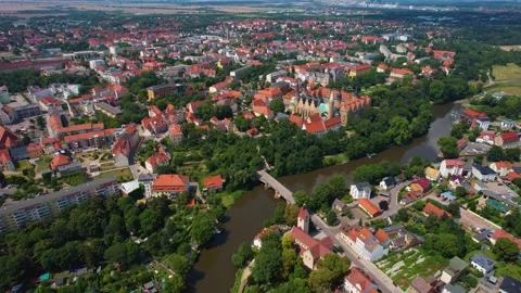 An Aerial panoramic view of the old town of the city Merseburg Stock Footage 281389302