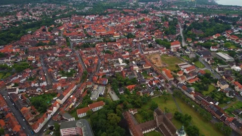 An Aerial panoramic view of the old town of the city Helmstedt Stock Footage 281390722