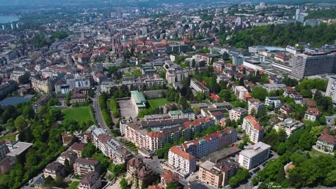 Aerial panoramic view of the old town city Lausanne Vídeos de archivo 309046770