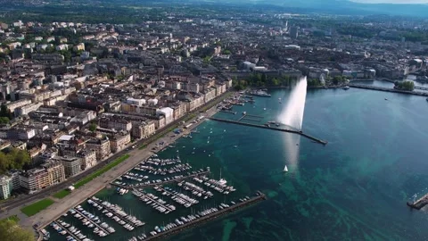 Aerial panoramic view of the old town city Geneva Stock-Footage 309047339