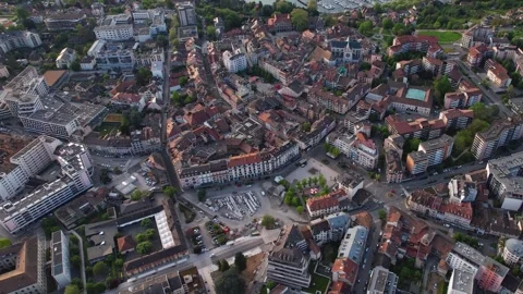 Aerial panoramic view of the old town city Thonon-les-Bains Stock Footage 309047485