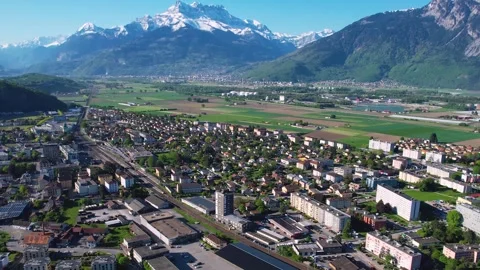 Aerial panoramic view of the old town city Aigle Stock Footage 309055328