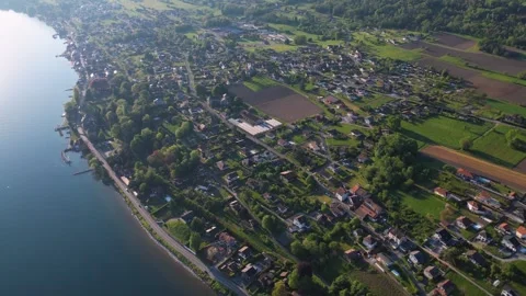 Aerial panoramic view of the old town city Lugrin Stock Footage 309055333