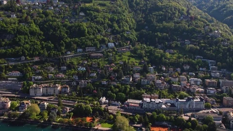 Aerial panoramic view of the old town city Veytaux 库存影片 309056488