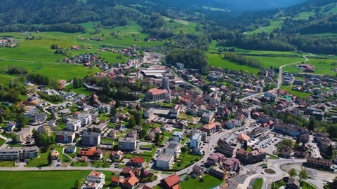 Aerial panoramic view of the old town city Châtel-Saint-Denis Stock Footage 309056800