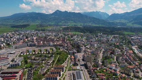 Aerial panoramic view of the old town city Bulle Stock Footage 309057197
