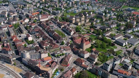 Aerial panoramic view of the old town city Bulle 库存影片 309057460