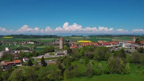 Aerial panoramic view of the old town Romont Stock Footage 309057568