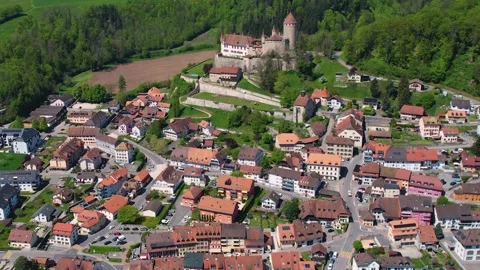 Aerial panoramic view of the old town Lucens Stock Footage 309058124